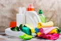 Spring cleaning of house. Cleaning supplies set Royalty Free Stock Photo