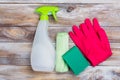 Spring cleaning of house. Cleaning supplies set Royalty Free Stock Photo