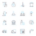 Spring cleaning linear icons set. Decluttering, Organizing, Refreshing, Cleansing, Sorting, Purging, Tidying line vector