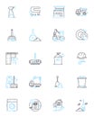 Spring cleaning linear icons set. Decluttering, Organizing, Refreshing, Cleansing, Sorting, Purging, Tidying line vector