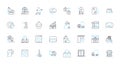 Spring cleaning linear icons set. Decluttering, Organizing, Refreshing, Cleansing, Sorting, Purging, Tidying line vector