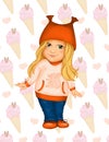 Spring clip art cartoon girl in hat with ears and long blonde hair like squirrel For spring greeting card, seasonal promo banner,