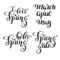 Spring clip art - textured hand drawn lettering I love Spring , Hello Spring , Spring girls and March, April, May for designing