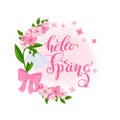 Spring clip art - wreath with snowdrops and cherry blossom for Spring greeting card with hand drawn text, Easter poster, wedding