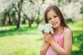 Spring closeup outdoor portrait of adorable 11 years old preteen kid girl Royalty Free Stock Photo