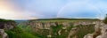 Spring cloudy view of Bakhchisaraj town environs Chufut Kale, Crimea, Ukraine