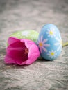 Spring Colorful Easter Eggs and Pink Tulip Royalty Free Stock Photo