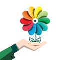 Spring Colorful Vector Flower in Human Hand