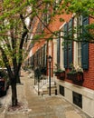 Spring colors and brick row houses near Filter Square in Philadelphia, Pennsylvania Royalty Free Stock Photo