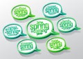 Spring is coming speech bubbles set, new spring collection, super clearance, best offer, mega savings