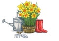 Spring composition illustrating the gardening works