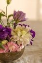 Spring concept. Flower arranagement in vintage vase