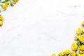 Spring concept with flowers on white marble table background top