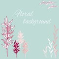 set of hand drawn vector indoor and underwater plants of pink color.