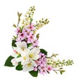 Spring corner arrangement with apple, bird cherry and almond flowers