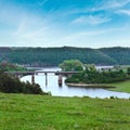 Spring country landscape with river Carpathian, Ukraine