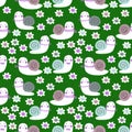 Spring cute snails with flowers seamless pattern. Perfect for T-shirt, greeting card, poster, textile and prints. Hand drawn Royalty Free Stock Photo