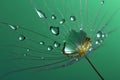 Spring dandelion seed with water drops Macro photo. Beauty background of nature