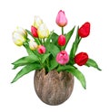 Spring deco with artificail tulips isolated on white Royalty Free Stock Photo