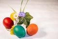 Spring decorative flowers in glass and eggs