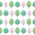 Spring decorative trees seamless pattern. Nature green leaves background.