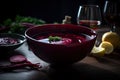 Spring Detox Beetroot Soup, Beet Root Borscht Bowl, Beetroot Soup, Abstract Generative AI Illustration