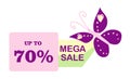 Spring discounts. Big sale. Mega discounts. Super Promotion. Interest. Sell-out. Set of stickers for trade Royalty Free Stock Photo