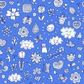 Spring doodles set. Hand draw flowers, sun, clouds, butterflies. Royalty Free Stock Photo