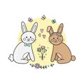 Spring easter bunnies vector illustration