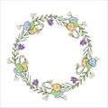 Spring Easter circle frame border with bright snowdrop flowers