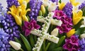 Spring Easter flowers. flowers in the shape of a Christian cross Royalty Free Stock Photo