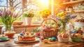 Spring into Easter Fun Festive Kitchen Prep for a Colorful Egg Hunt Delicious Treats Royalty Free Stock Photo