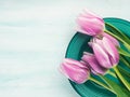 Spring easter purple tulip floral green pastel color background