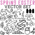 Spring Easter Vector Set with Bunnies, Banners, Garden, and Flowers