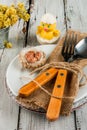 Spring Easter white wooden table setting Royalty Free Stock Photo