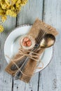 Spring Easter white wooden table setting Royalty Free Stock Photo