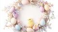 Spring Easter wreath with flowers and decorative eggs, copy space Royalty Free Stock Photo