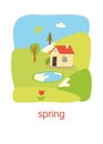 Spring. Educational flash card.