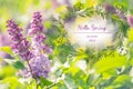 Spring elegant background with lilac flowers. Hello Spring. Watercolor greeting card of flowers. Vector illustration Royalty Free Stock Photo