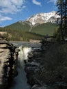 Jasper National Park with Evening Light on Athabasca Falls and Mount Kerskelin, Canadian Rocky Mountains, Alberta