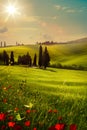 art spring farmland and country road; tuscany countryside rolling hills Royalty Free Stock Photo