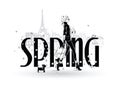 Spring. Fashion girls in sketch-style in Paris. Royalty Free Stock Photo