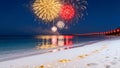 Generative AI.Spring Festival Seaside Firework Night Scene Illustration Royalty Free Stock Photo