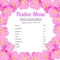 Spring Festive Menu. Happy valentines day menu background. Design template for holidays with spring flowers. Menu for