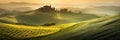 Spring in the fields at sunset, created with Generative AI technology