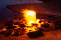 Spring of fire water. Burning methane in water. Cold fire Royalty Free Stock Photo