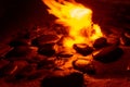 Spring of fire water. Burning methane in water. Cold fire Royalty Free Stock Photo