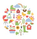 Spring flat icons in circle isolated on white Royalty Free Stock Photo