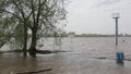 Spring flood on the Irtysh river in the city of Omsk, Russia