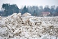 Spring flood threat. The ice jam on the river. Royalty Free Stock Photo